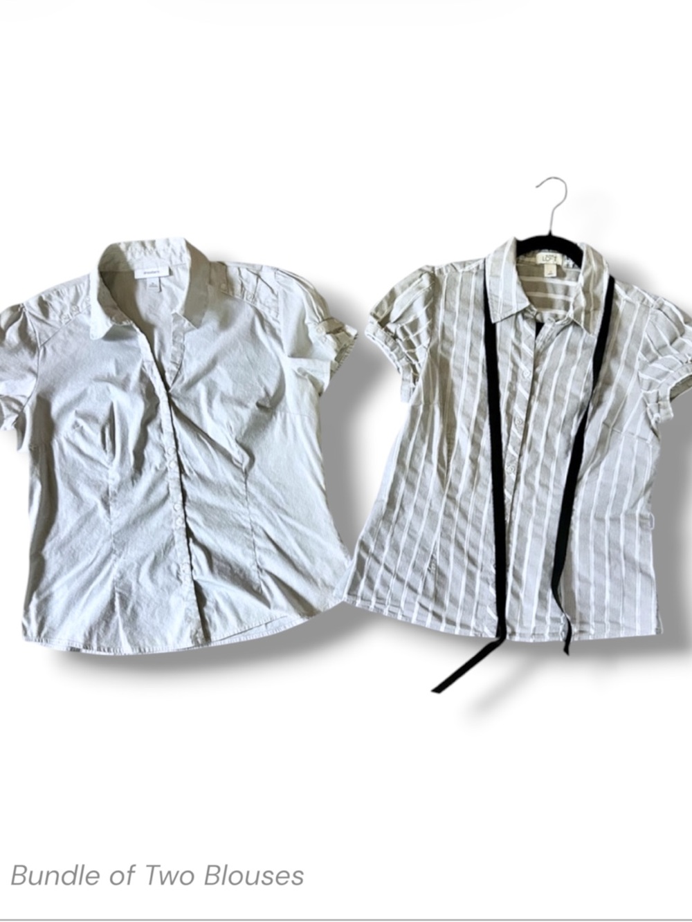 Bundle of 2 Button Front Collared Blouses Dressbarn XL LOFT 12 Gray Stripes Tops